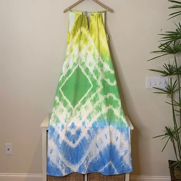 Amanda Uprichard | Julie Rainbow Tie Dye Pocket Sleeveless Halter Maxi Dress S - Picture 4 of 17